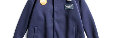 Badge embroidery stitching contrast color loose varsity jacket (2)