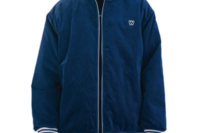 Embroidered logo zip up varsity jacket hot sale (1)