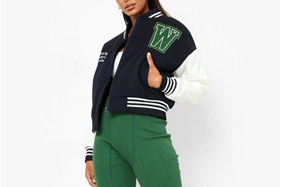 Hot selling women patched crop varsity jacket (5)