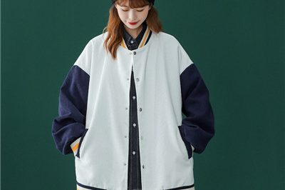 Ladies loose simple color baseball uniform jacket (2)