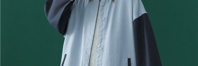 Loose denim patchwork trendy varsity jacket hot sale (3)