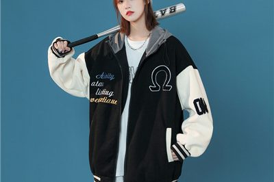 Patched embroidered loose hooded varsity jacket (5)