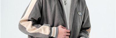 Personalized stitching contrast suede varsity jacket (2)