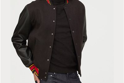 Top quality leather sleeve black body varsity jacket (4)