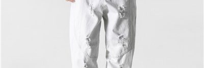 Trendy personality stitching ripped washed white jeans (4)