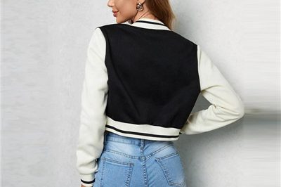 Women’s stylish color contrast patched crop varsity bomber jacket (3)